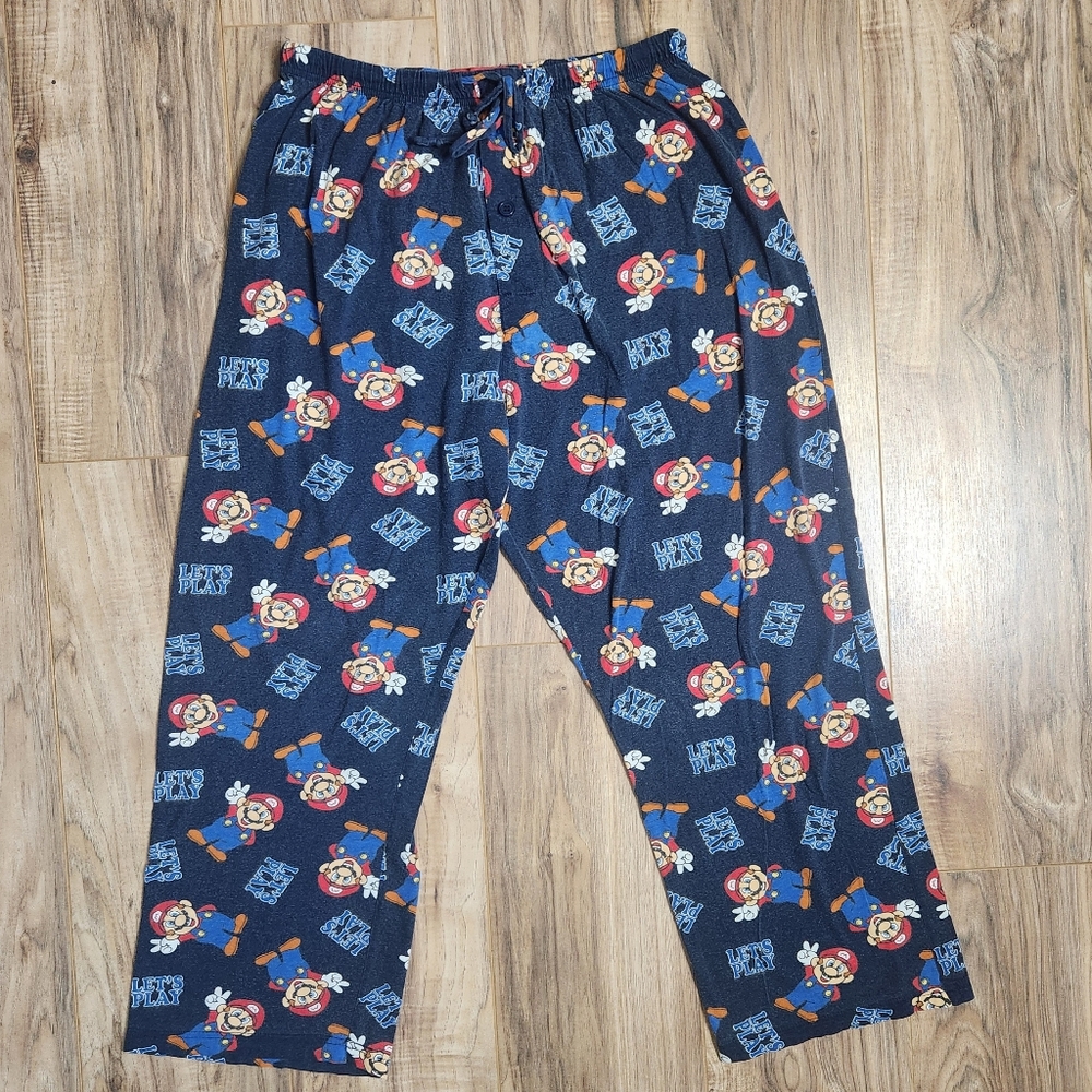 Y2K Super Mario Pajama Lounge Pants Medium Nintendo 2008 "LET'S PLAY"